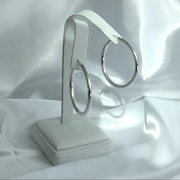 Sterling 3mm Round Tube Hoop Earrings - Picture 7 of 16